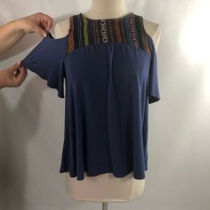 Navy blue off the shoulder top w/ colorful strips